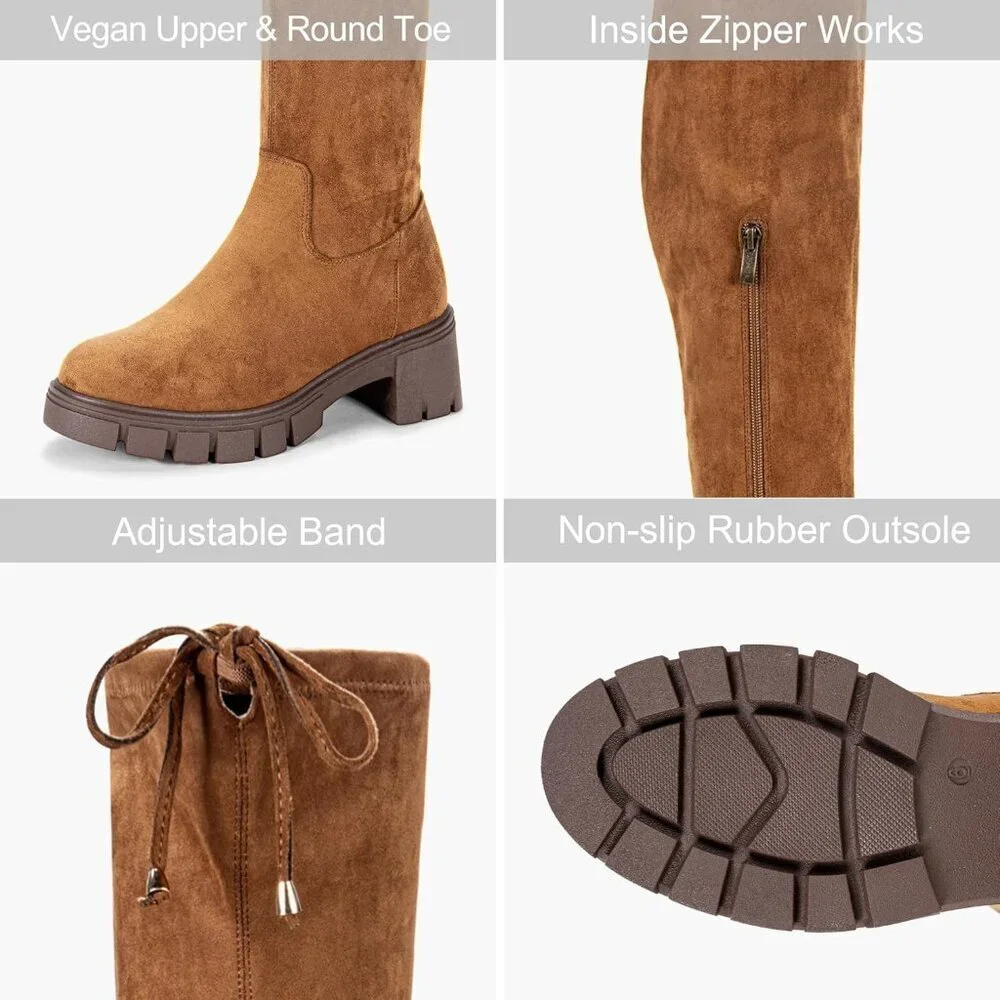 Women's Platform Boots-990-camel Over The Knee Thigh High Round Toe Long Boot